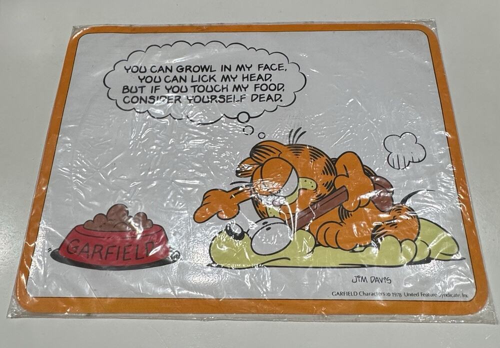Vintage 1978 Garfield Placemat Pet Food Bowl Floor Mat Cat Dog Feeding Mat
